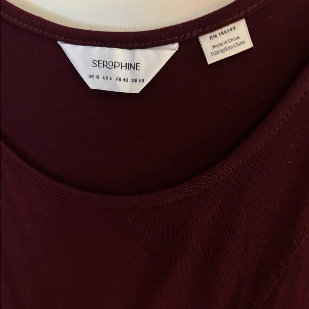 Nursing/Breastfeeding Seraphine Deep Burgundy long Dress with Sunray-Pleat Skirt - Picture 4 of 7